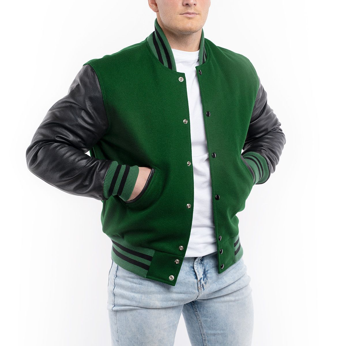 Varsity Jacket with Leather Sleeves and Wool body