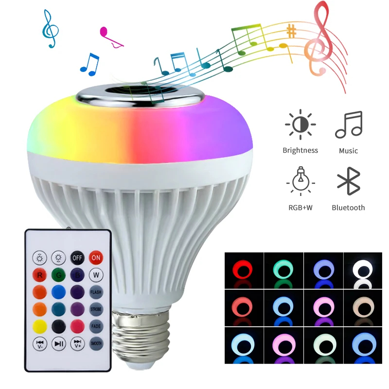 LED Music Light Bulb with Built-in Bluetooth Speaker Wireless Smart Bulb with Re
