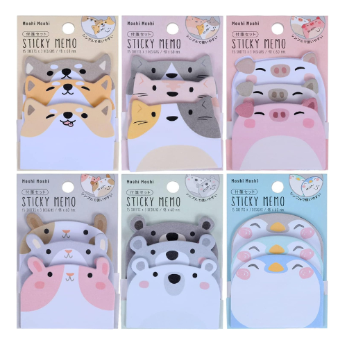 Molain Cute Stationery Sticky Notes, 6 Pack Cartoon Sticky Notes Animals Shape M