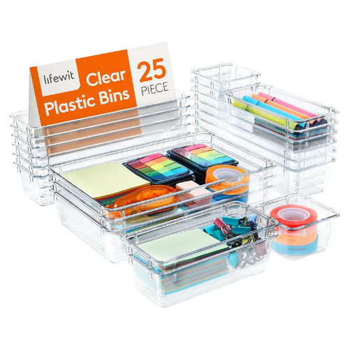 Lifewit 25 PCS Drawer Organiser Set Clear Plastic Desk Organizer Drawer Dividers