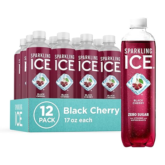 Sparkling Ice, Black Raspberry Sparkling Water, Zero Sugar Flavored Water, with Vitamins and Antioxidants, Low Calorie Beverage, 17 fl oz Bottles (Pack of 12)