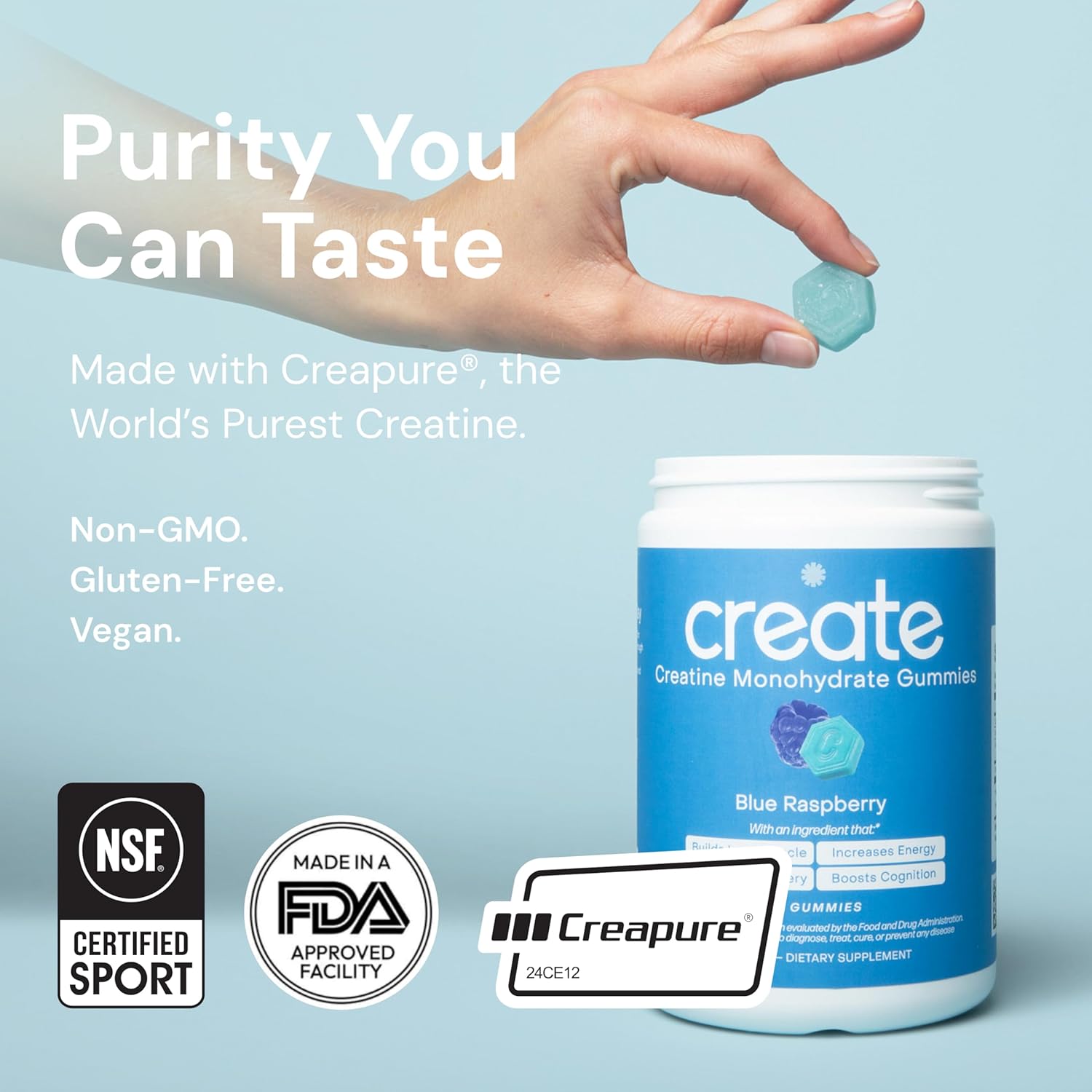 Create Creatine Monohydrate Gummies – Vegan Blue Raspberry Creatine for Men & Wo