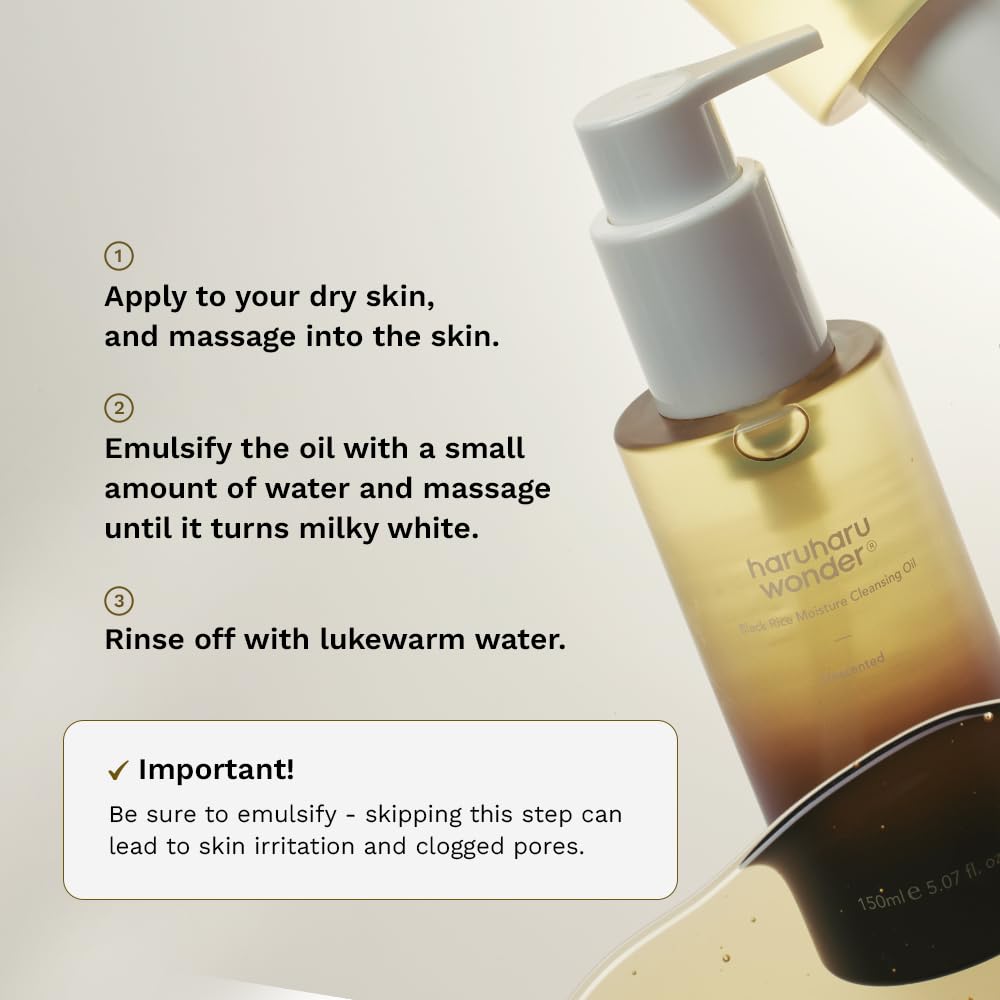 HARUHARU Wonder Black Rice Moisture Cleansing Oil – 5.1 fl oz Daily Makeup Remov