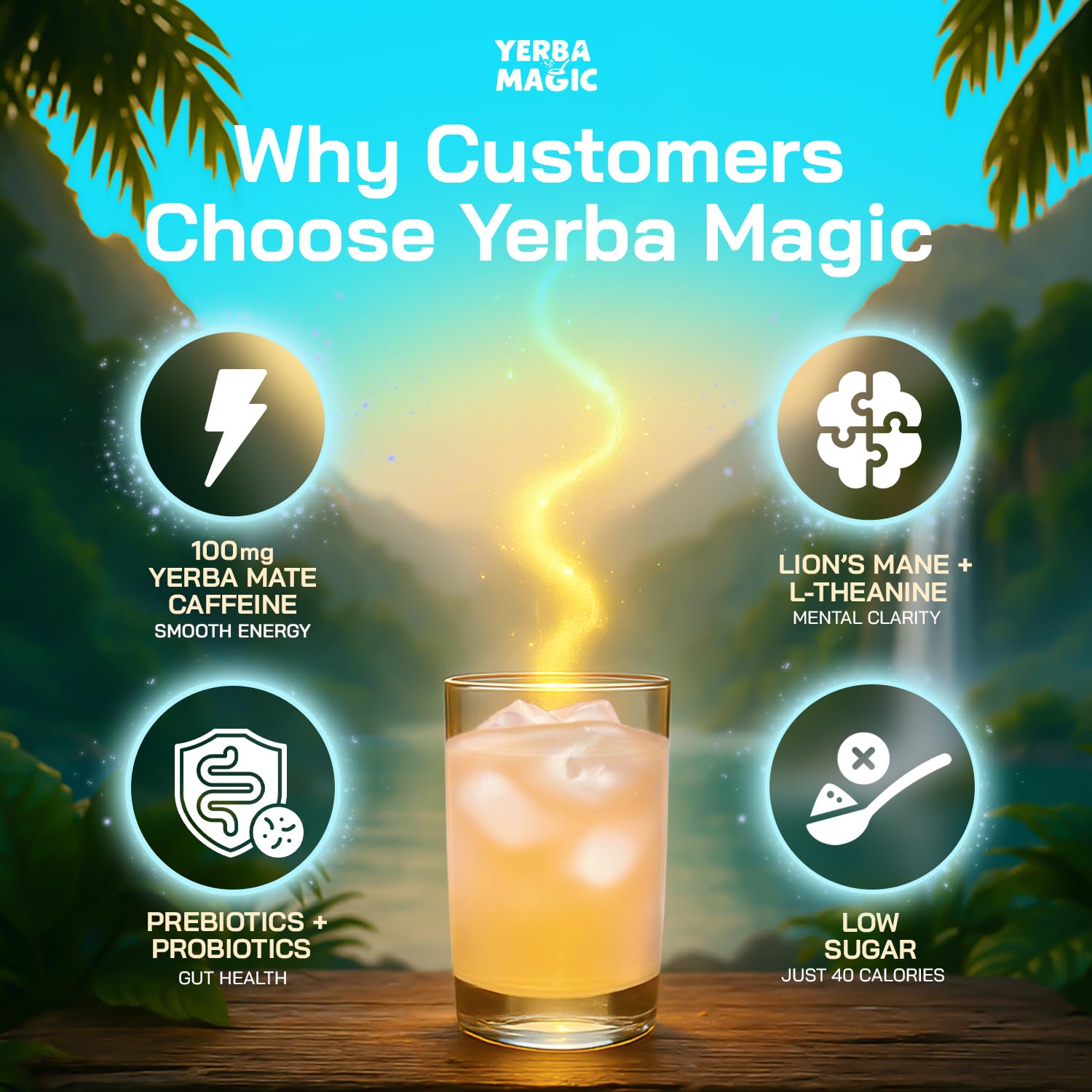 Yerba Magic Instant Yerba Mate Powder – Super Drink with Nootropics, Prebiotics 