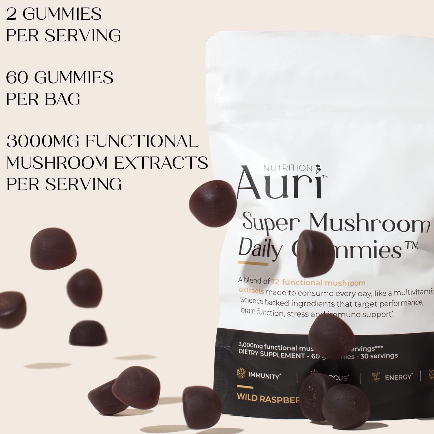 Auri Super Mushroom Daily Gummies – All-in-One Functional Gummies with 12 Mushro