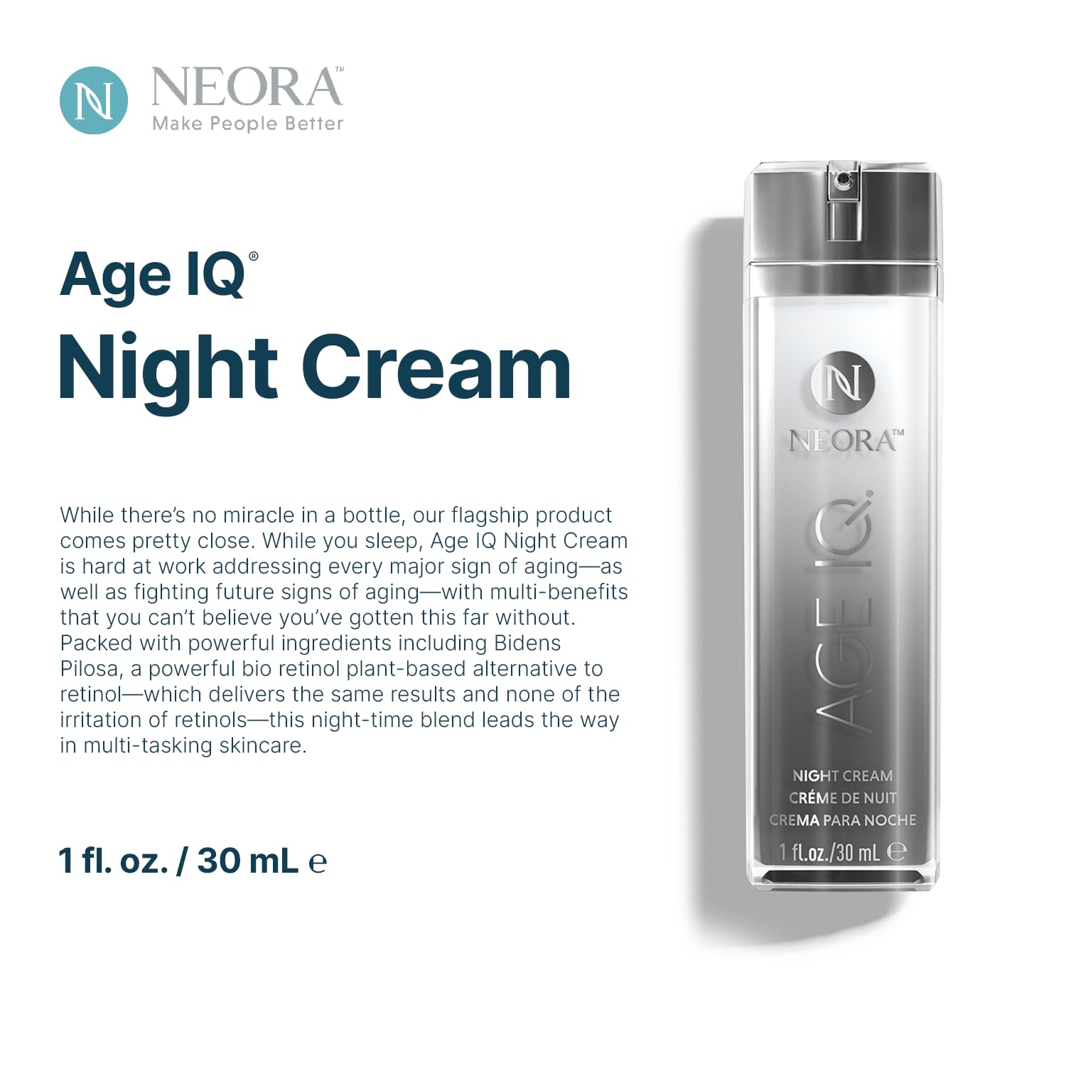 Neora Age IQ Night Cream – Anti-Aging Skincare with Bidens Pilosa, Peptides & Hy
