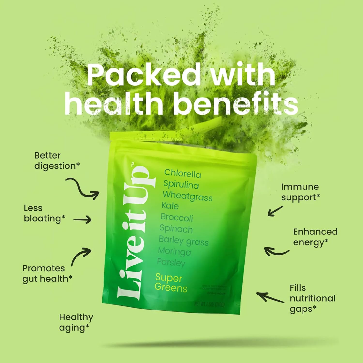 LIVE IT UP Super Greens Powder – Plant-Based Superfood with Probiotics & Enzymes