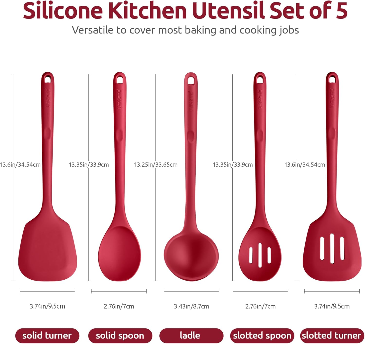 U-Taste Silicone Kitchen Cooking Utensil Set – 5-Piece High Heat Resistant, 13.6