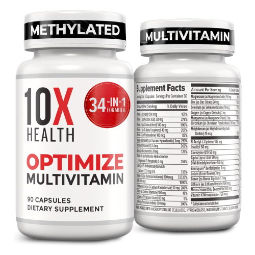 10X Health Optimize Multivitamin for Men – 34-in-1 Methylated Multivitamin with 