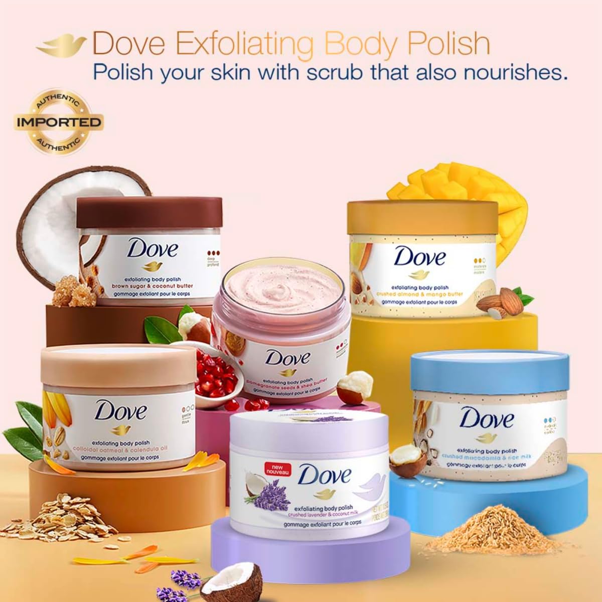Dove Exfoliating Body Polish Scrub with Crushed Lavender & Coconut Milk – Gentle