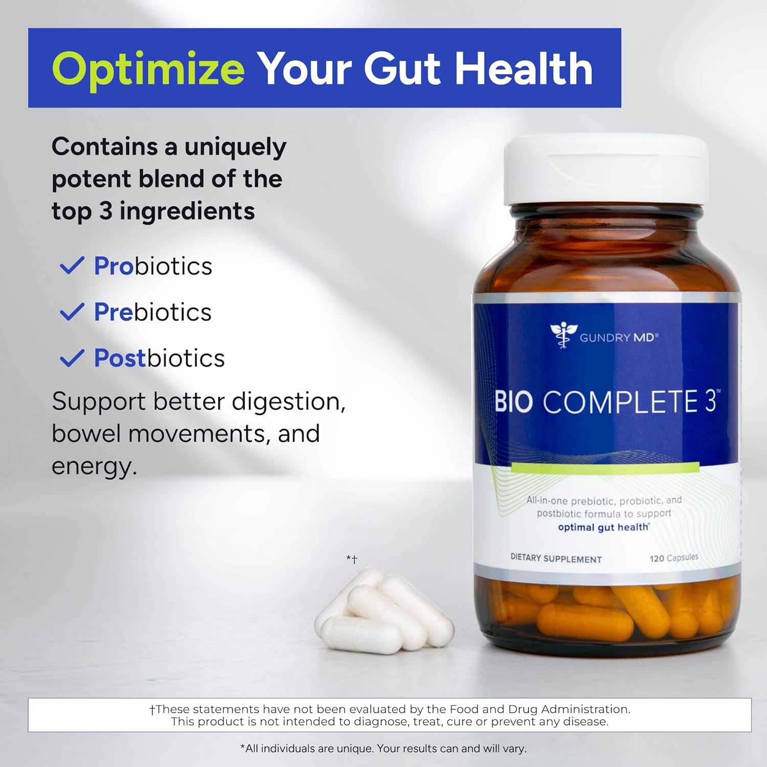 Gundry MD Bio Complete 3 – 3-in-1 Probiotics for Digestion, Gut Health, Energy, 
