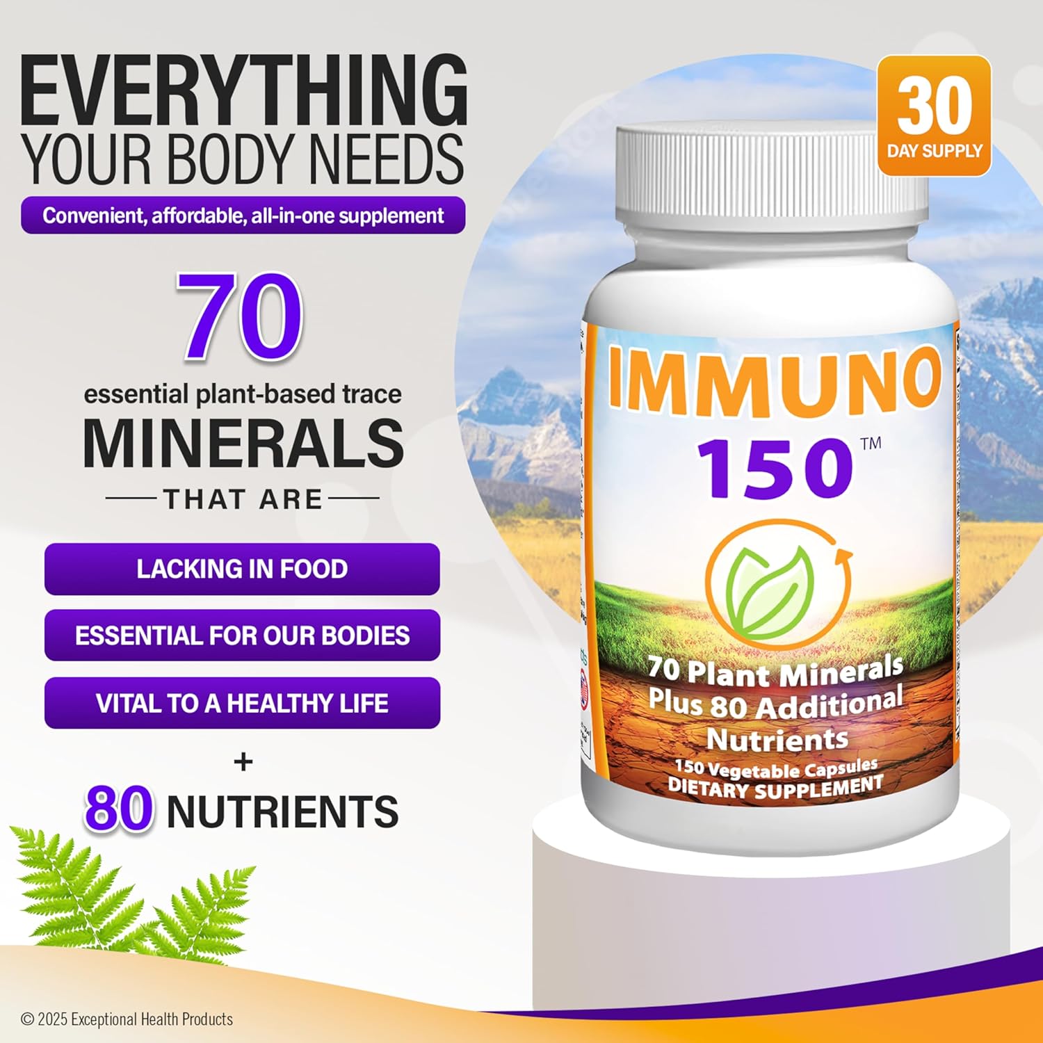 Immuno 150 Immune Support Supplement | 70 Plant Minerals, 13 Essential Vitamins 