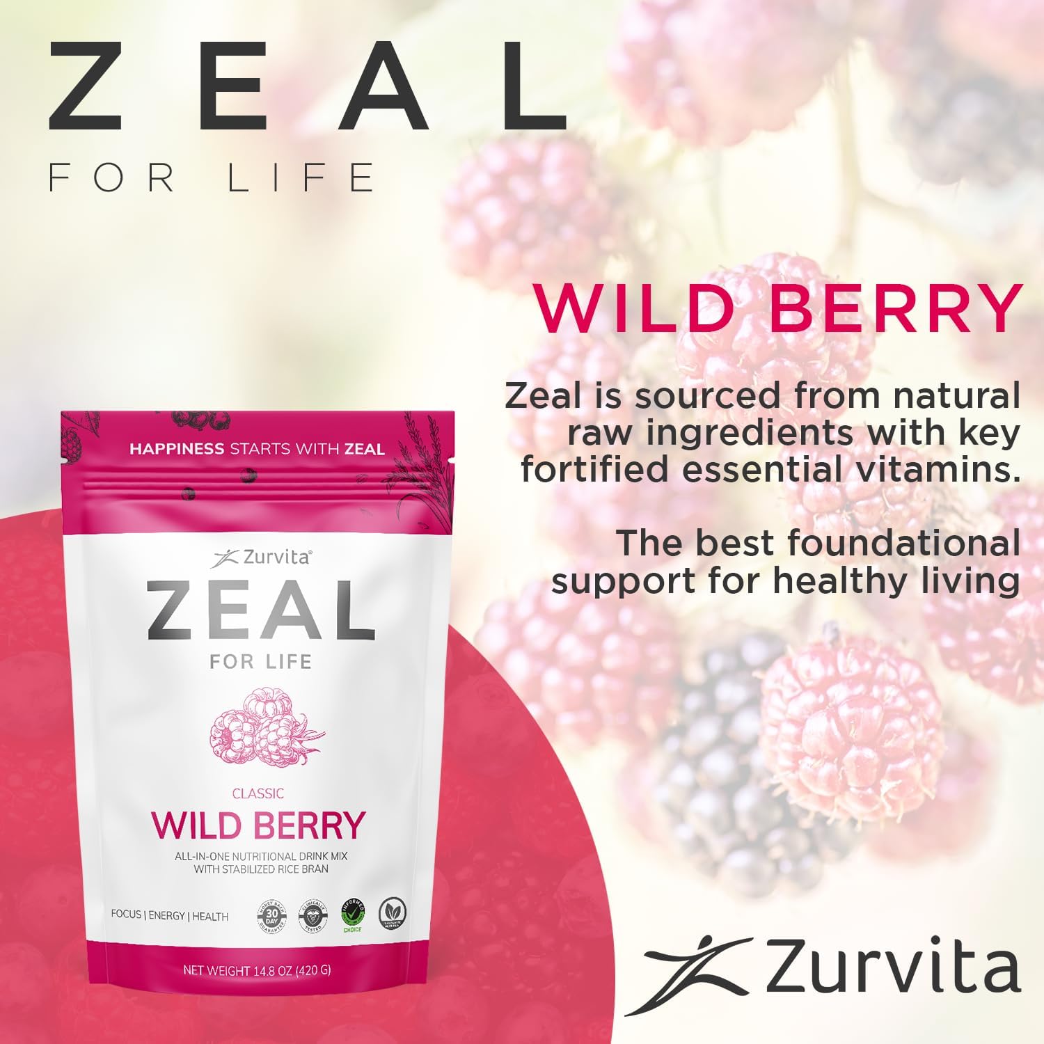 Zurvita Zeal for Life 30-Day Wellness Bag – Wild Berry Classic – Nutritional Sup
