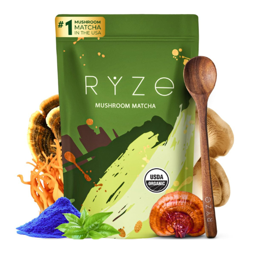 RYZE SUPERFOODS® Mushroom Matcha Powder | USDA Organic Ceremonial-Grade Matcha w