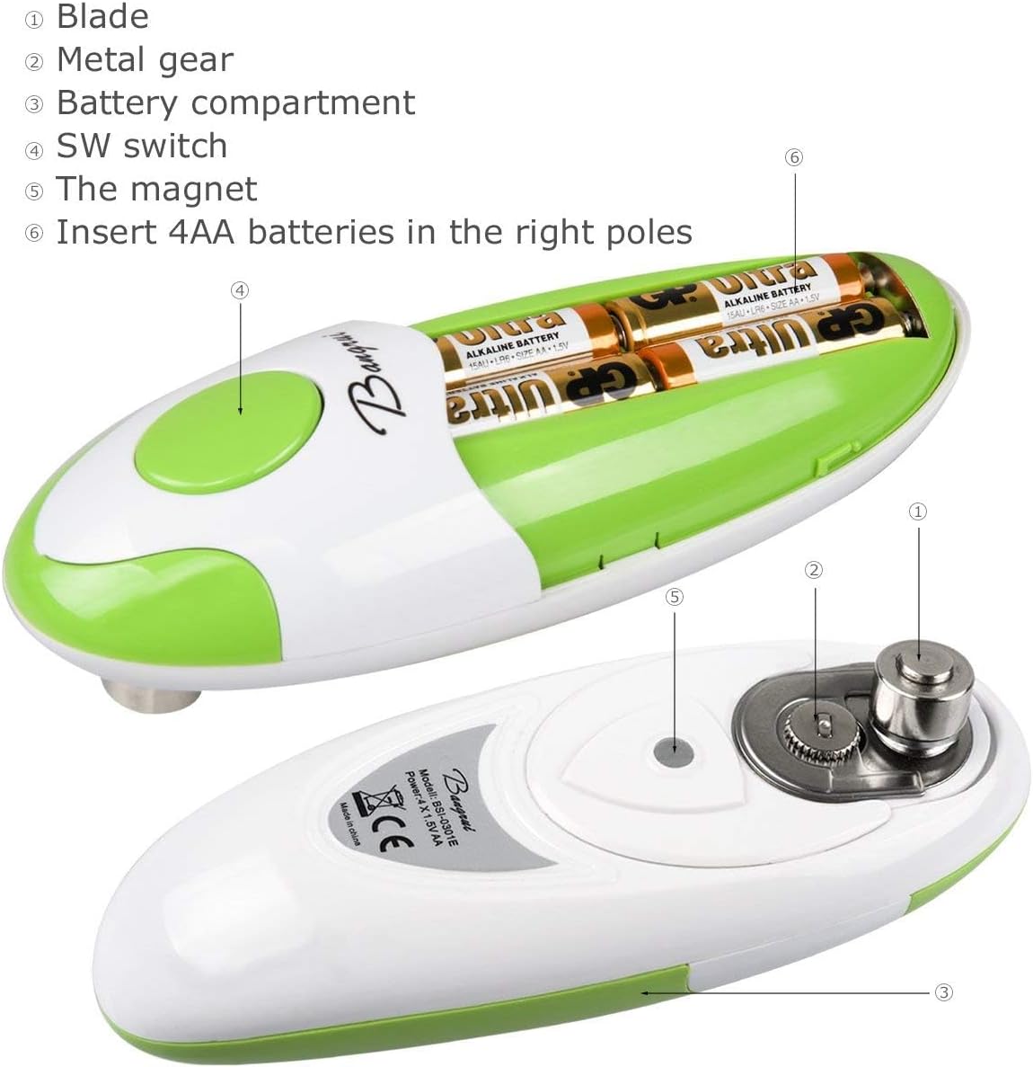 Automatic Cordless Electric Can Opener – One-Touch Safety Can Opener with Smooth