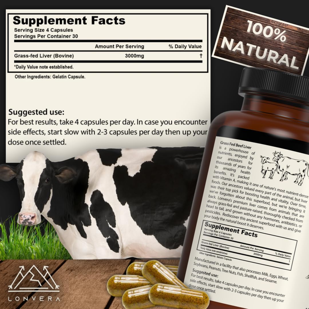 Grass Fed Beef Liver Supplement 3000mg – Freeze Dried Desiccated Organs for Ener