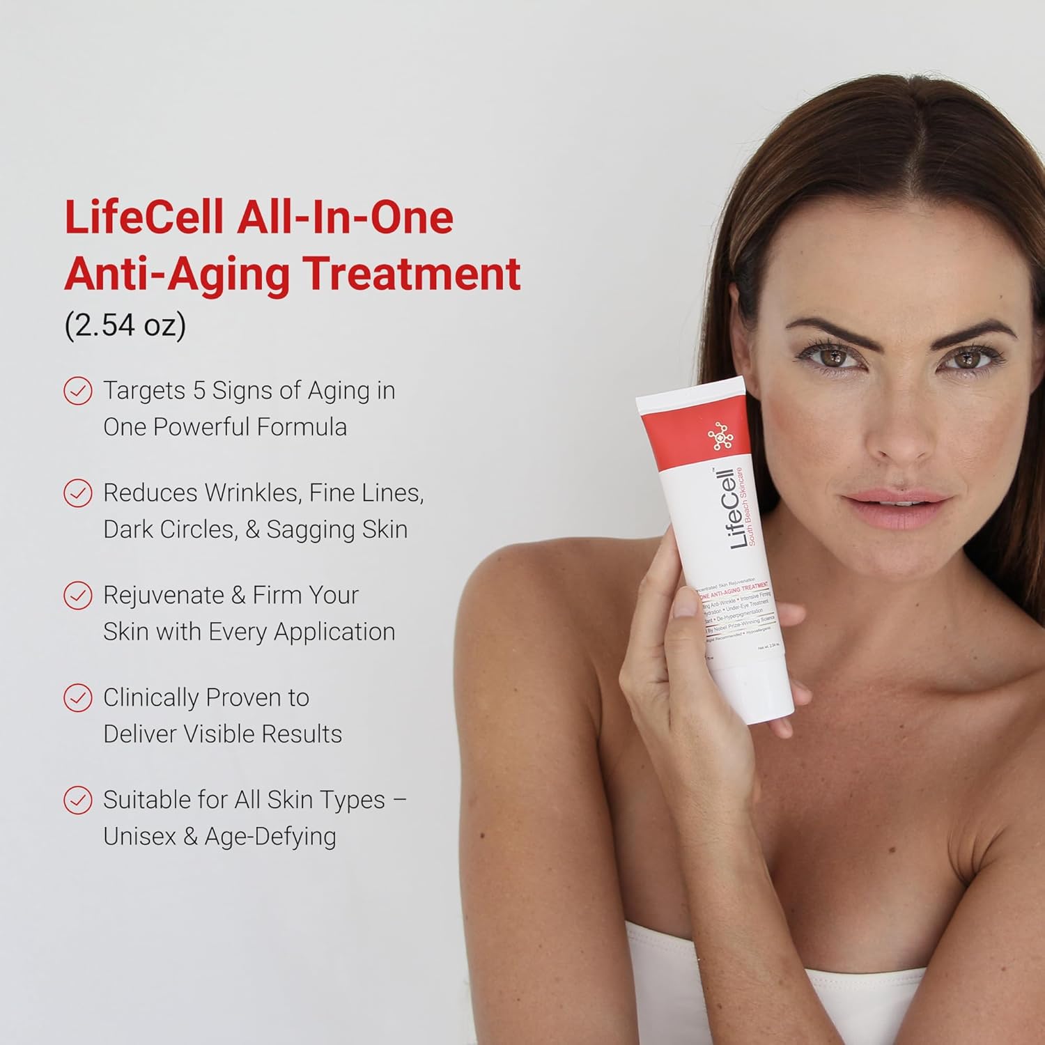 LifeCell Skincare All-in-One Anti-Aging Cream 2.54oz – Wrinkle & Fine Line Reducer with Retinol, Vitamin C & Hyaluronic Acid – Dark Circle & Sun Damage Repair – DMAE Firming Formula, Fragrance-Free for All Skin Types (Men & Women)