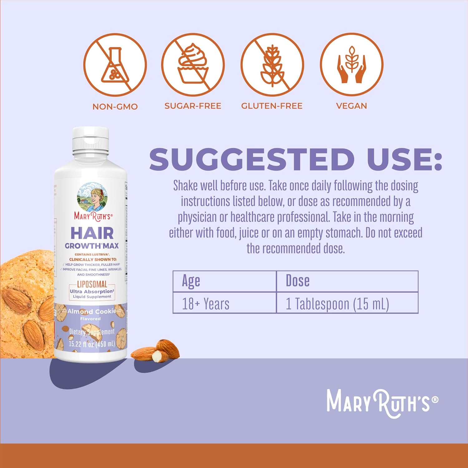 MaryRuth Organics Women’s Hair Growth MAX Liposomal – Lustriva® + Biotin 10000mc