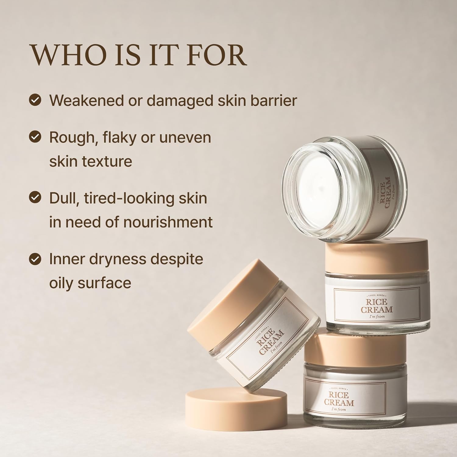 Rice Cream with Rice Bran Essence & Ceramide, 1.76 oz – Hydrating, Glowing Skin,