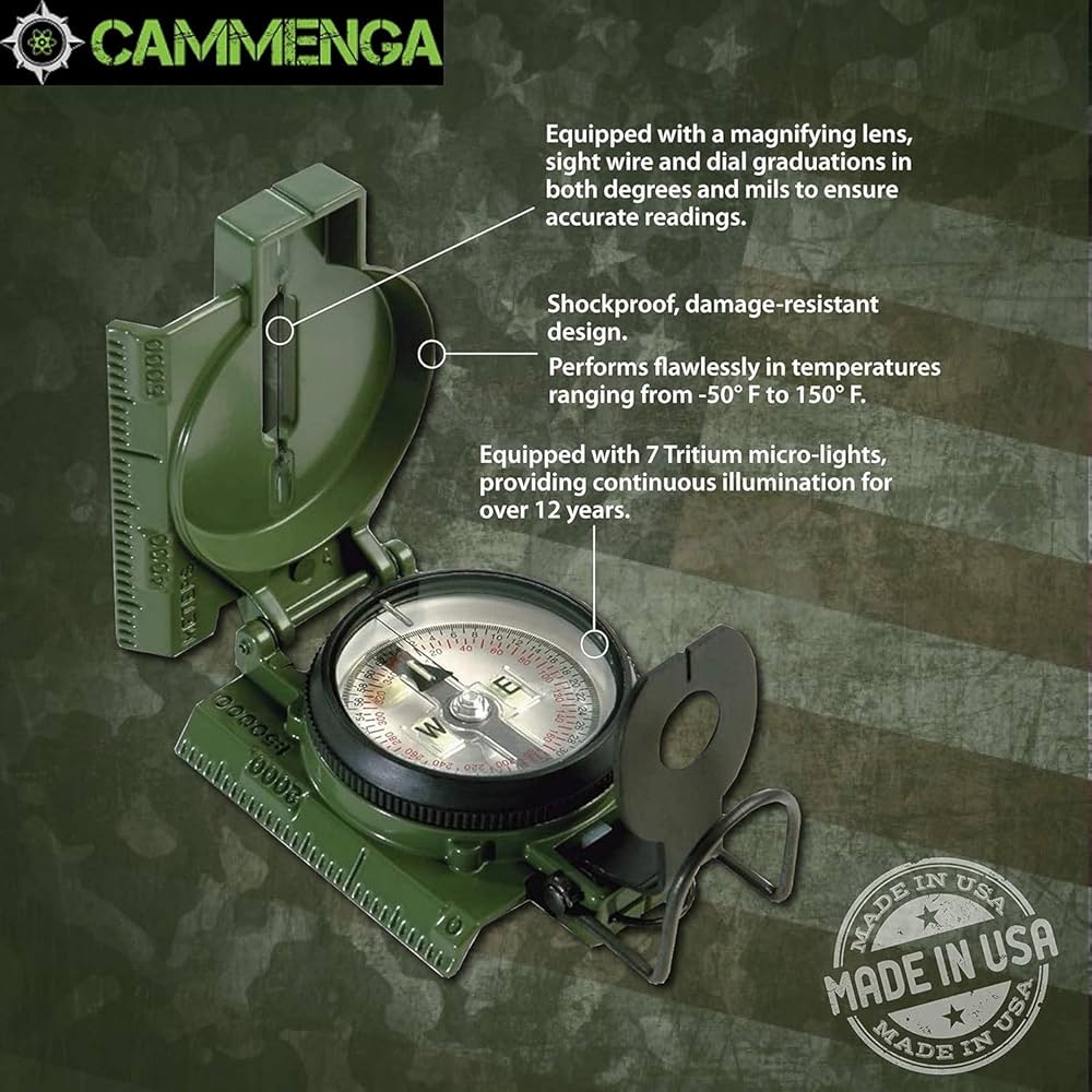Cammenga 3H Military Tritium Lensatic Compass – G.I. Standard, Durable Navigatio
