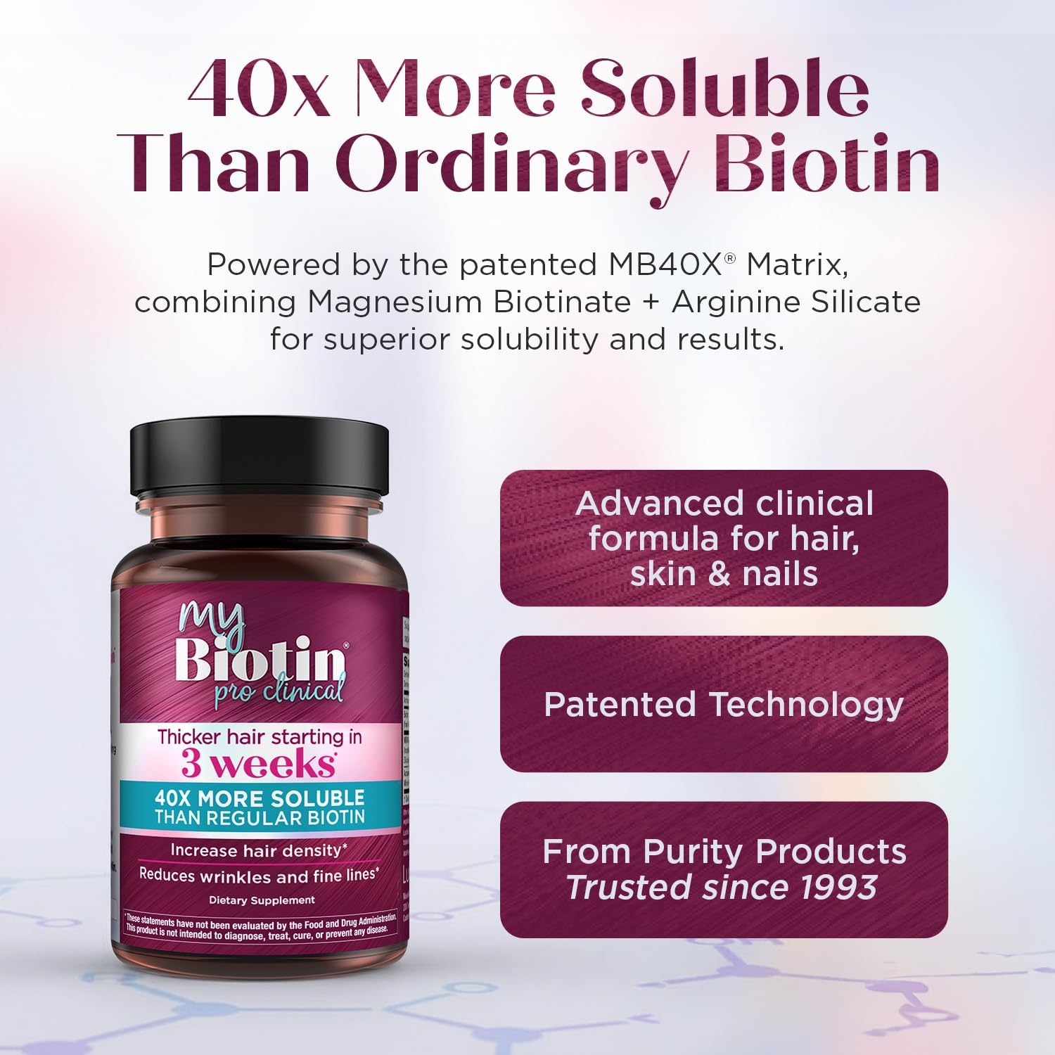 Purity Products MyBiotin ProClinical – Patented MB40X Biotin for Hair, Skin & Na