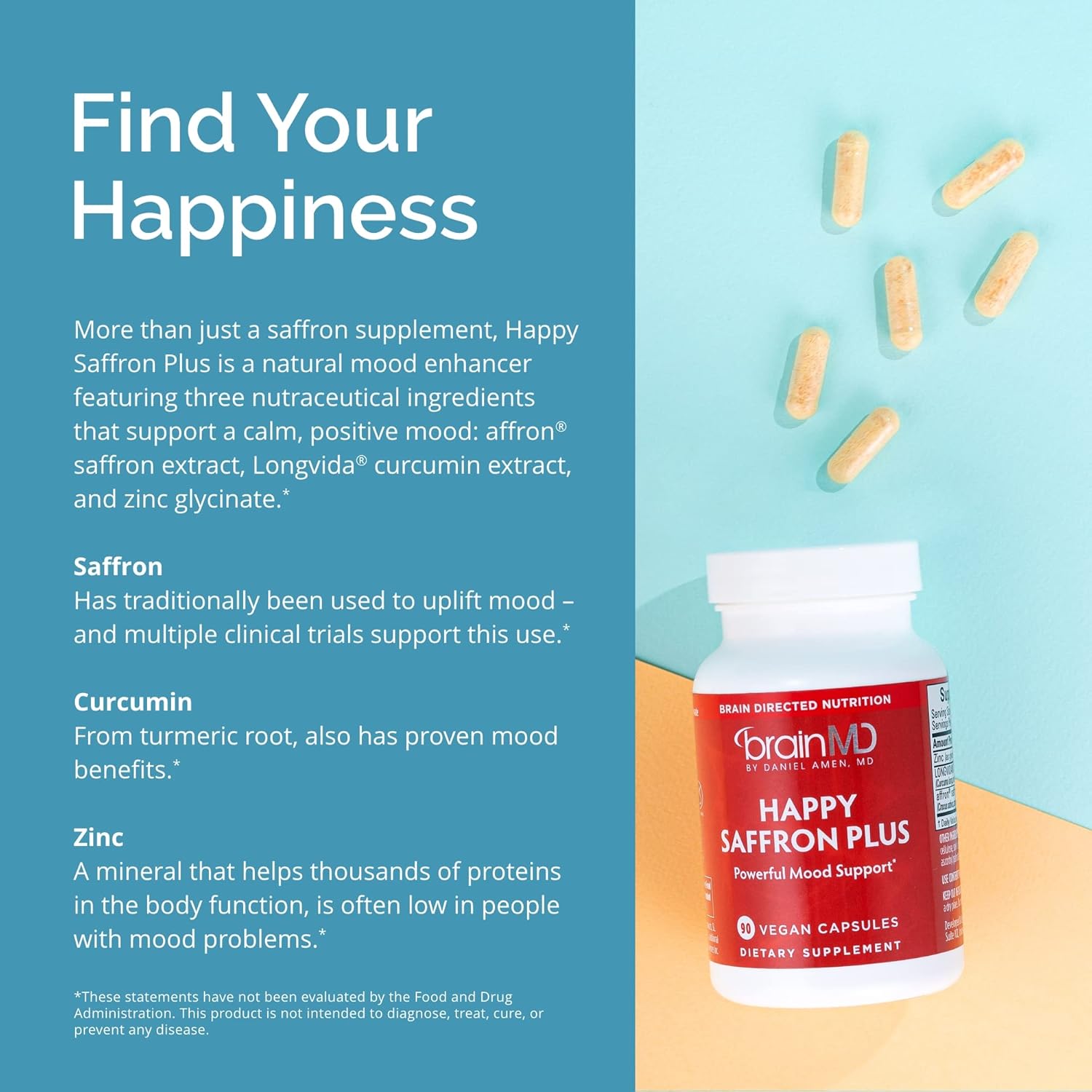 BRAINMD Dr. Amen Happy Saffron Plus – Mood & Emotional Wellness Support with Saf
