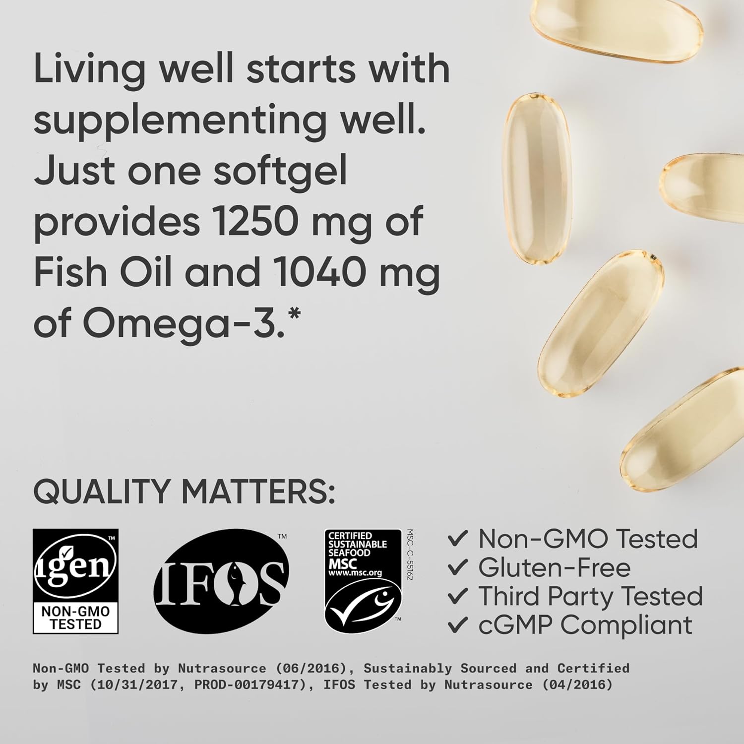 Sports Research® Omega-3 Fish Oil 1250 – Triple Strength Wild Alaska Pollock, He