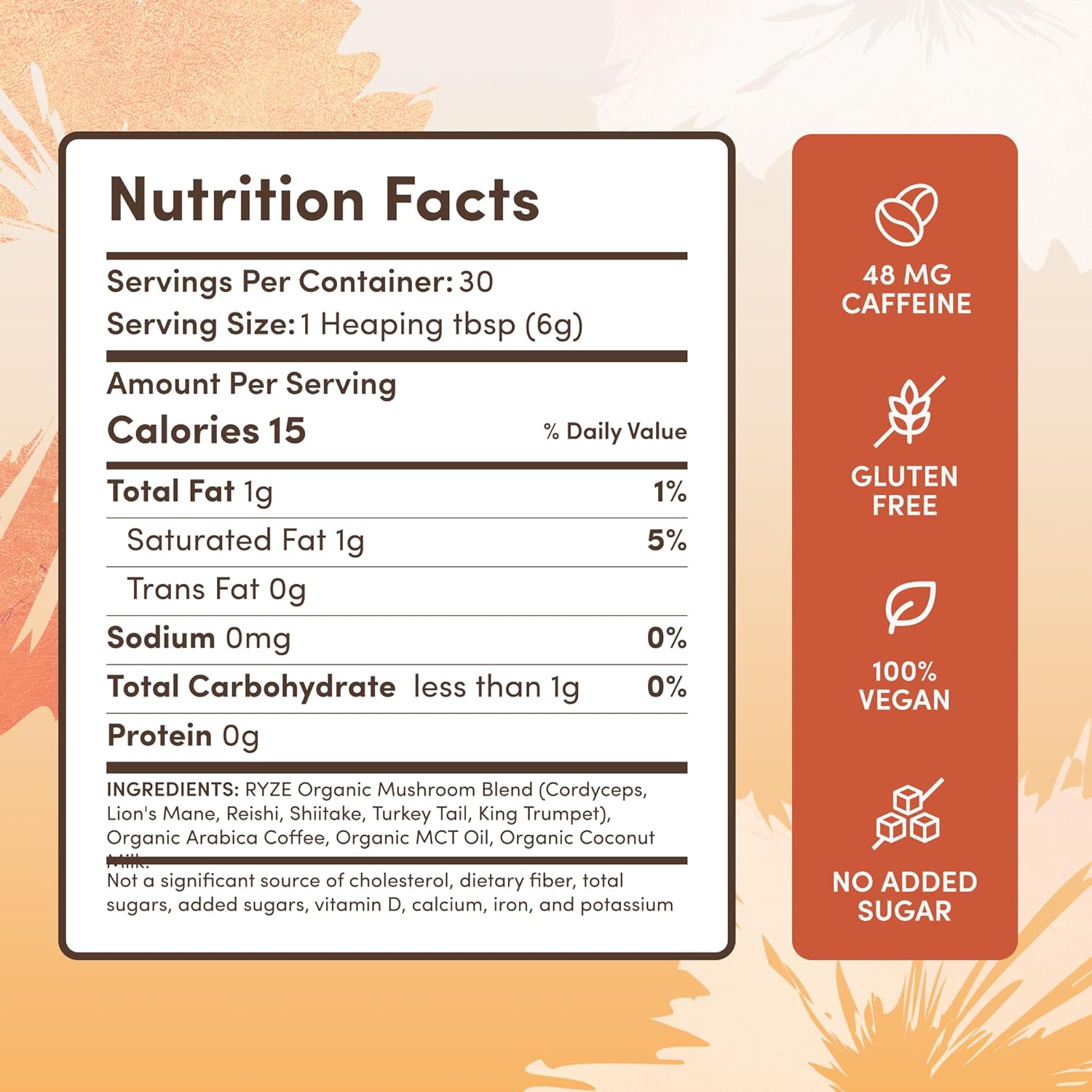 RYZE Mushroom Coffee USDA Organic with Lion’s Mane & Turkey Tail – 6 Adaptogenic