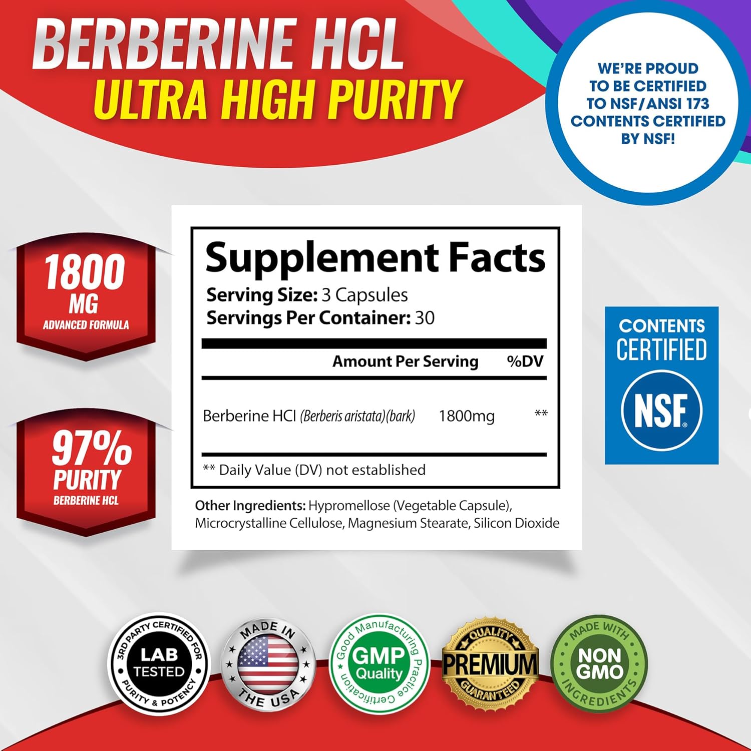 Toplux Berberine Supplement 1800mg – High-Potency Berberine HCL 97% for Blood Su