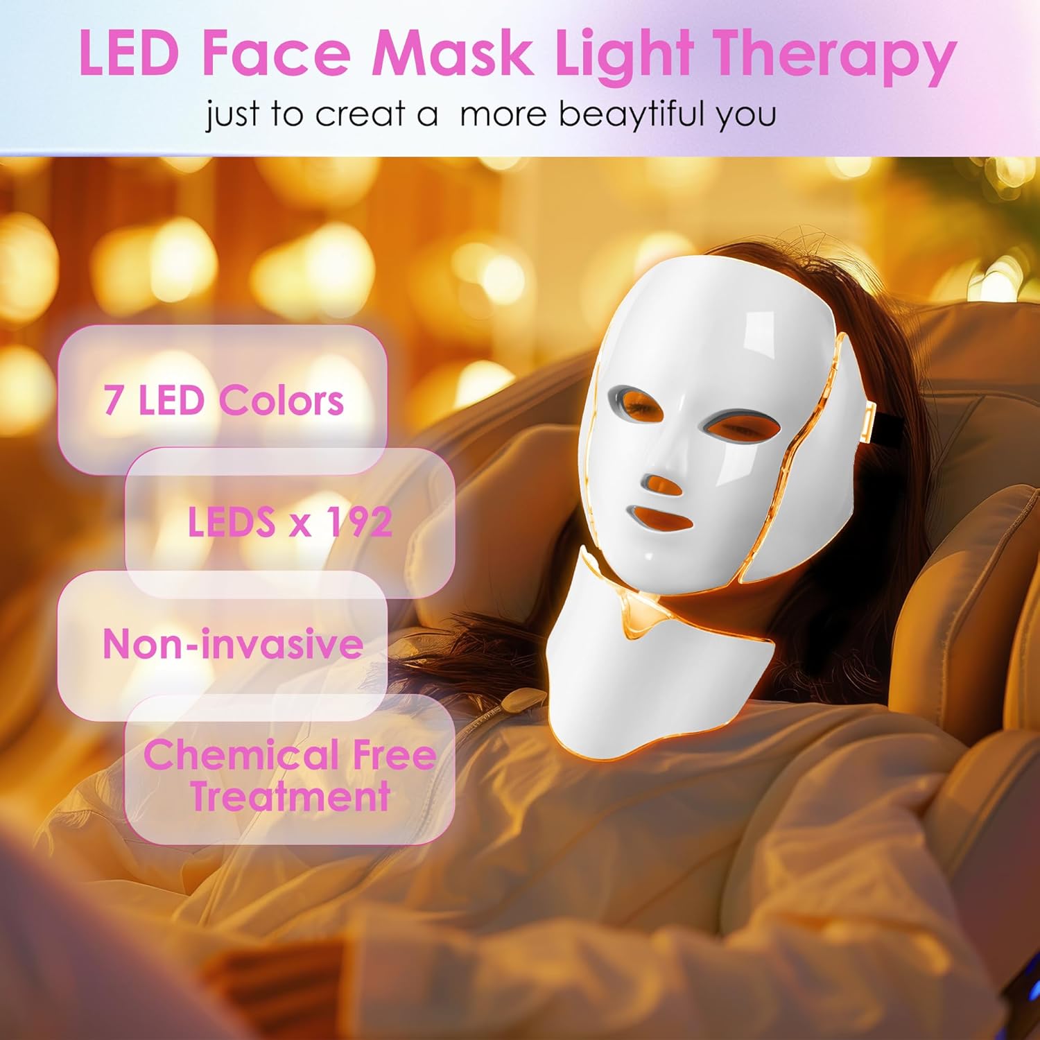 Red Light Therapy LED Face Mask for Face – 7-in-1 Color Light Therapy Mask for F