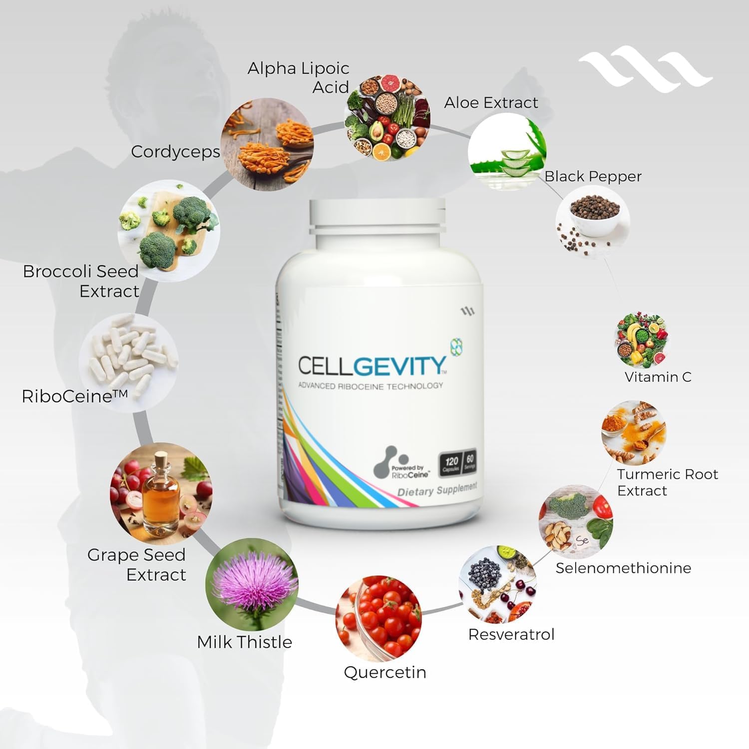 Cellgevity Advanced Riboceine Supplement – 120 Vegetable Capsules for Antioxidan