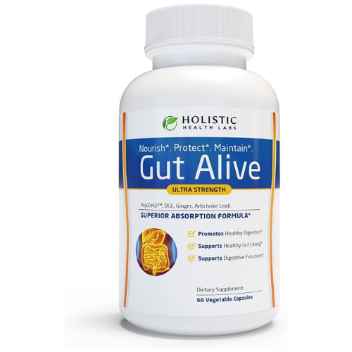Holistic Health Labs Gut Alive Digestive Support Supplement – Natural Relief for IBS, Acid Reflux, Heartburn, Bloating & Gas (60 Capsules)