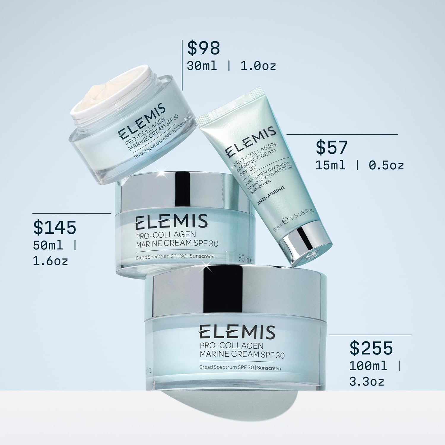 ELEMIS Pro-Collagen Marine Cream SPF 30 1.69 fl oz – Lightweight Anti-Wrinkle Daily Face Moisturizer with Sun Protection