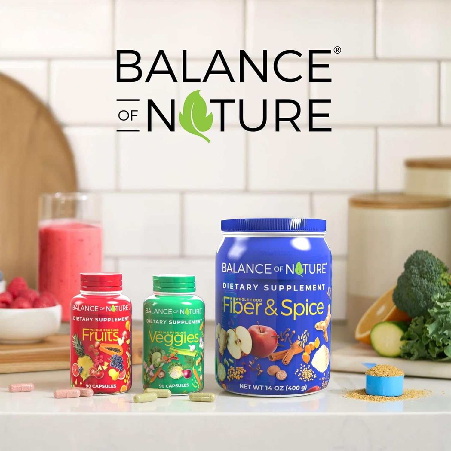 Balance of Nature Fruits & Veggies Supplements – Whole Food Capsules for Men, Women & Kids (90 Fruit + 90 Veggie Capsules)