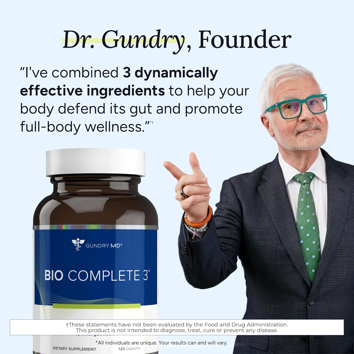 Gundry MD Bio Complete 3 Probiotic Supplement – 3-in-1 Gut Health, Digestion, Bloating & Energy Support (30 Day Supply)