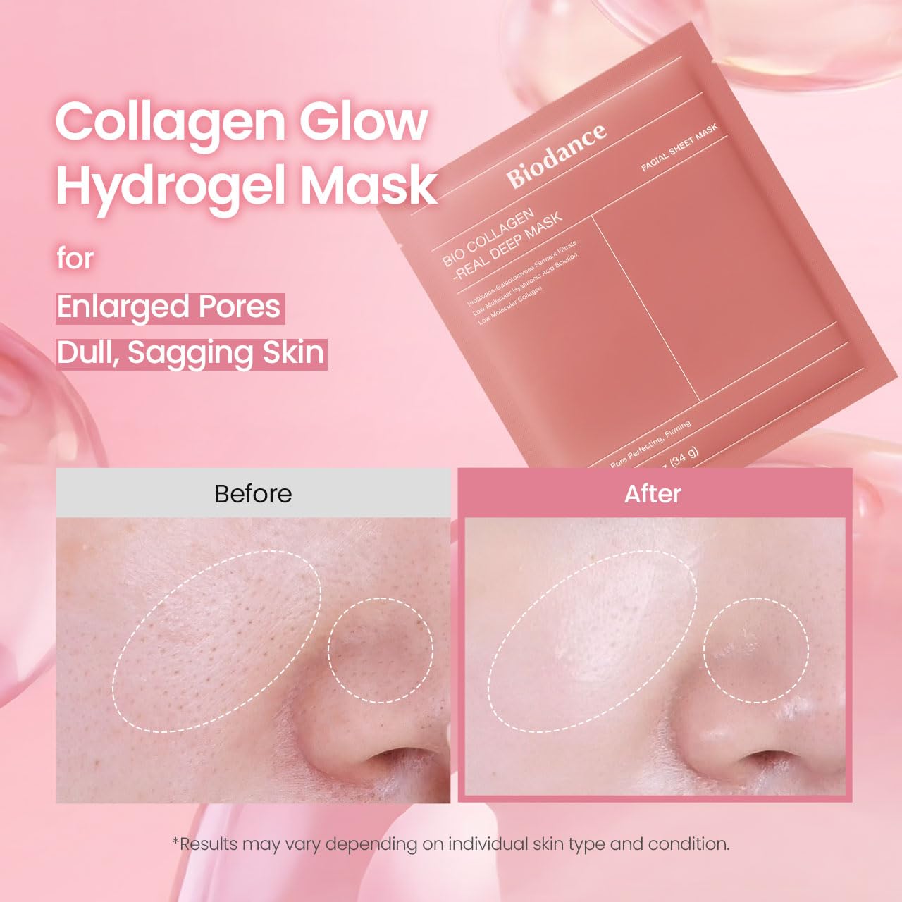 Hydrating Overnight Hydrogel Collagen Face Mask, Pore Minimizing & Elasticity Boosting, Deep Moisturizing & Plumping Skincare Treatment, Travel-Friendly Self Care Essential (1 Pc, 34g)