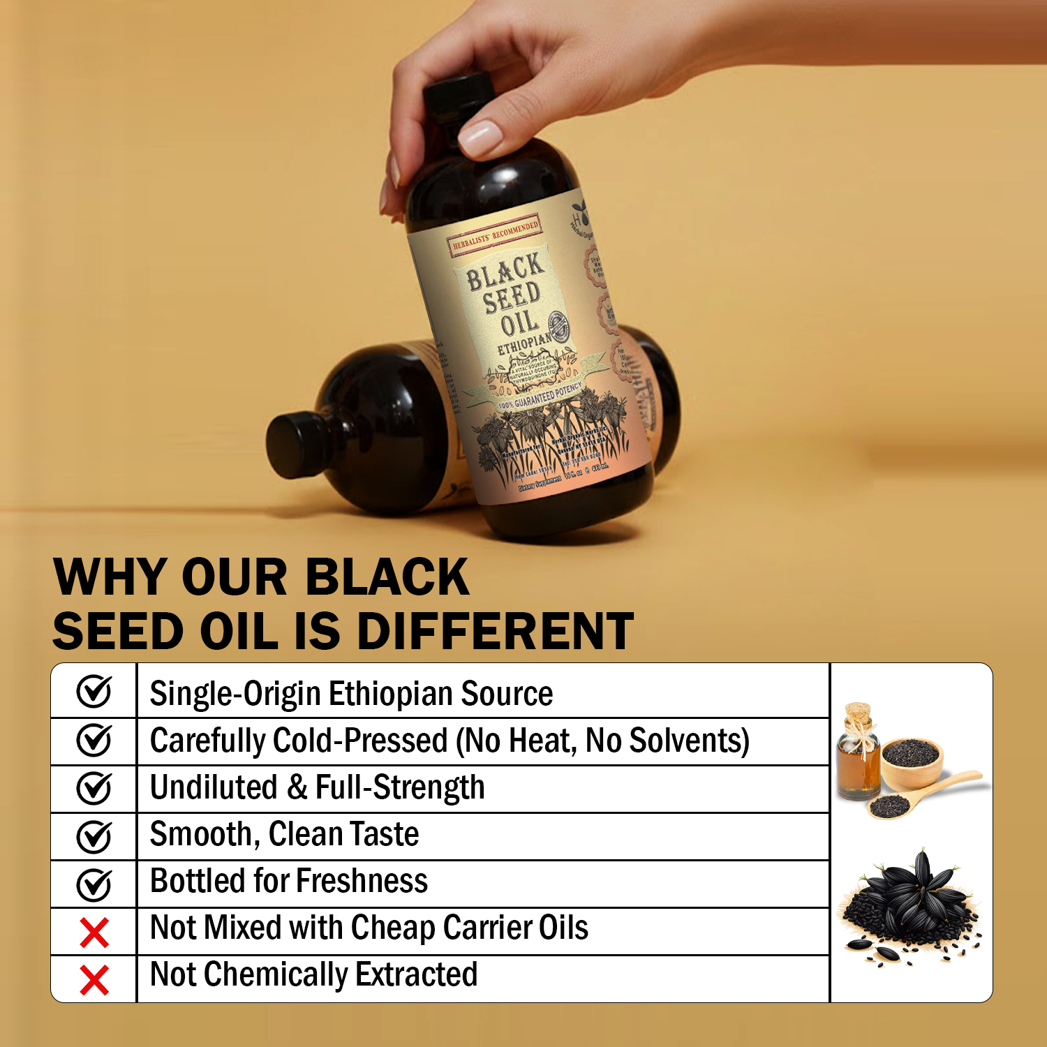 Ethiopian Black Seed Oil 3.4% TQ | Cold Pressed | 100% Pure Nigella Sativa | Immune & Wellness Support