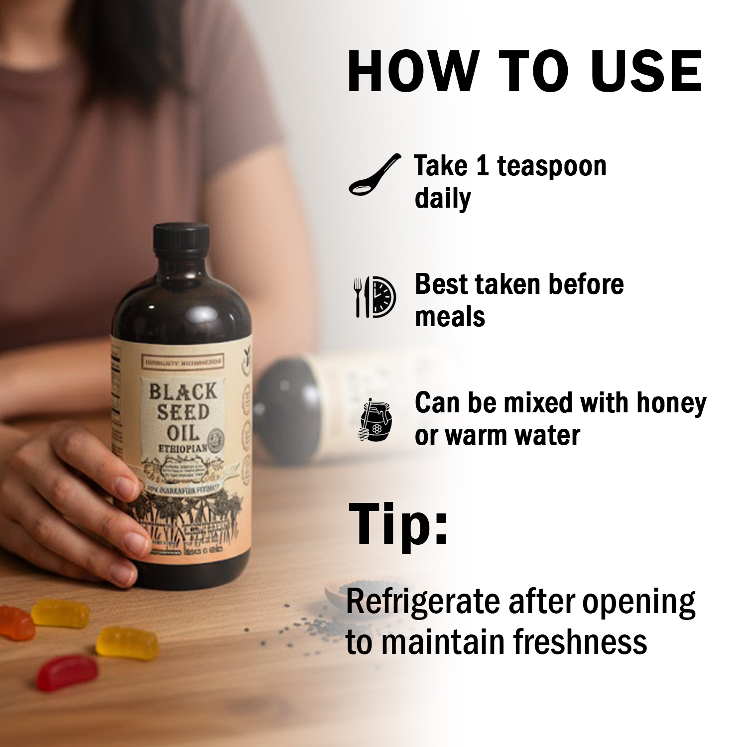 Ethiopian Black Seed Oil 3.4% TQ | Cold Pressed | 100% Pure Nigella Sativa | Immune & Wellness Support