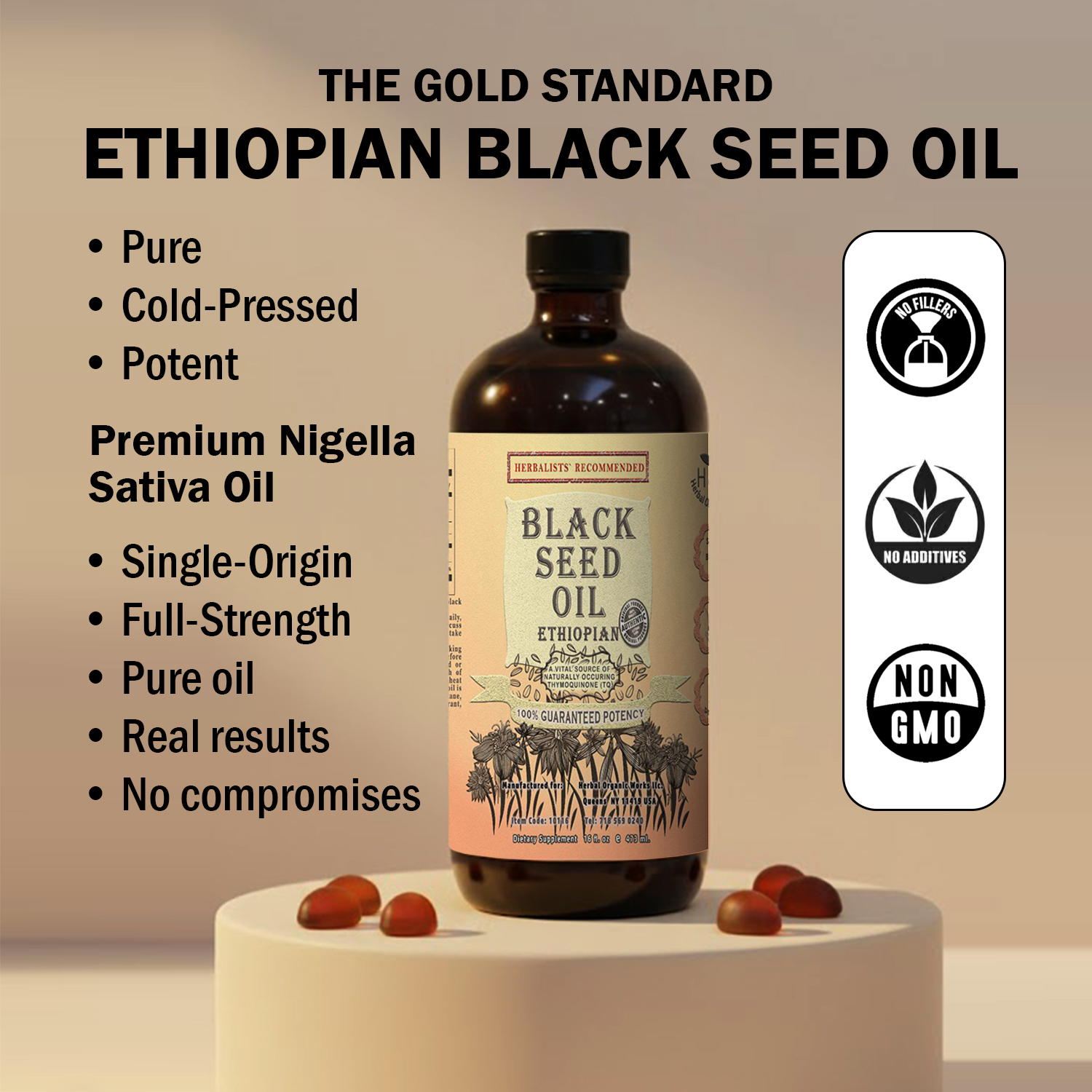 Ethiopian Black Seed Oil 3.4% TQ | Cold Pressed | 100% Pure Nigella Sativa | Immune & Wellness Support
