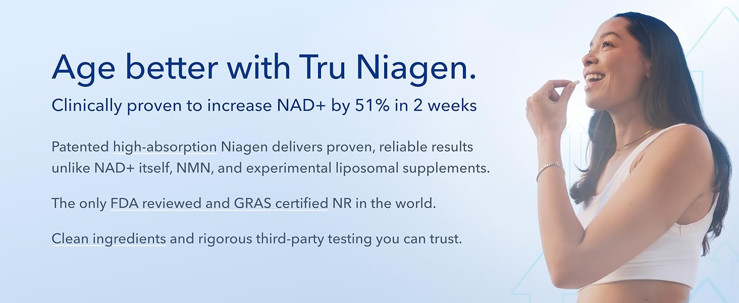 TRU NIAGEN Patented NAD+ Supplement – 300 mg Nicotinamide Riboside (NR) for Anti banner 1