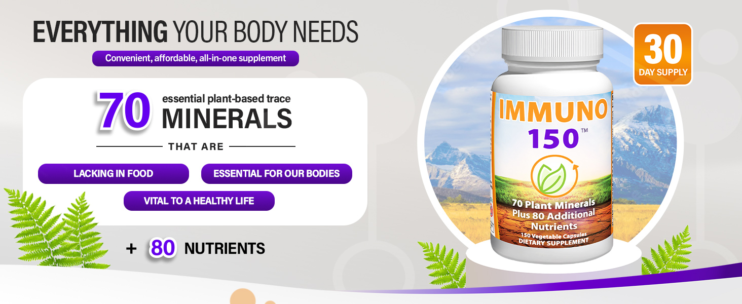 Immuno 150 Immune Support Supplement | 70 Plant Minerals, 13 Essential Vitamins banner 1