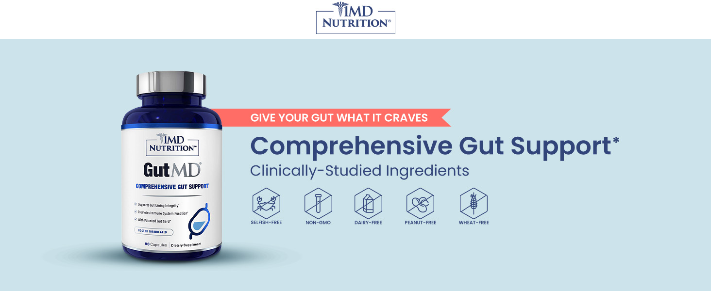 1MD Nutrition GutMD – L-Glutamine Capsules with Prebiotic – 90 Capsules, Support banner 1