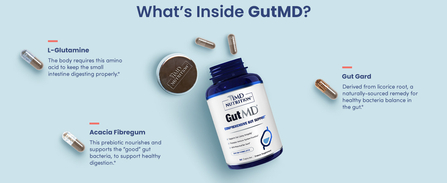 1MD Nutrition GutMD – L-Glutamine Capsules with Prebiotic – 90 Capsules, Support banner 3