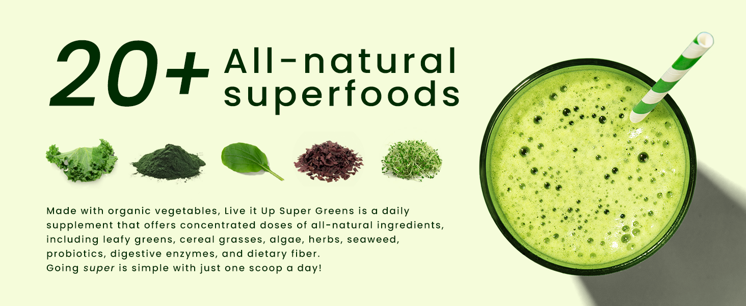 LIVE IT UP Super Greens Powder – Plant-Based Superfood with Probiotics & Enzymes banner 2
