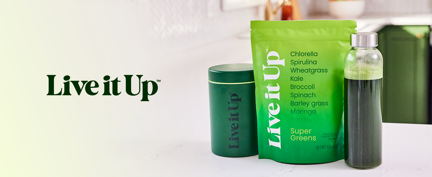 LIVE IT UP Super Greens Powder – Plant-Based Superfood with Probiotics & Enzymes banner 1