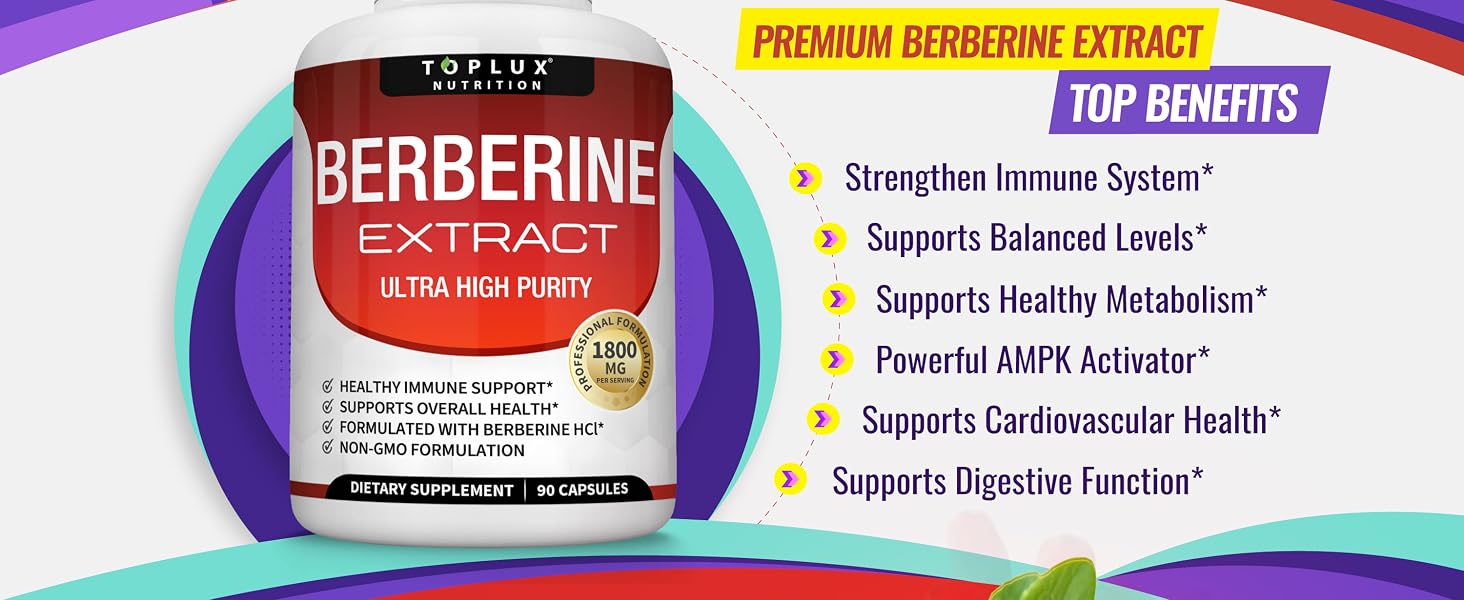 Toplux Berberine Supplement 1800mg – High-Potency Berberine HCL 97% for Blood Su banner 2