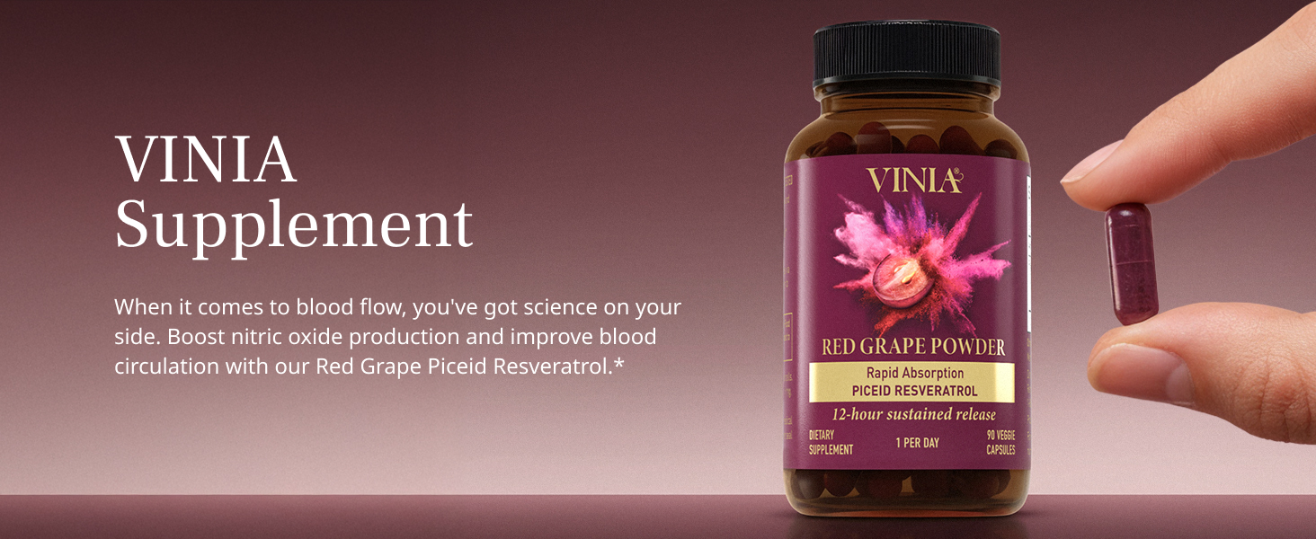 VINIA Piceid Resveratrol Supplement – Blood Flow, Nitric Oxide & Heart Health Su banner 1