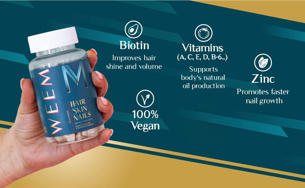 WEEM Hair, Skin & Nails Gummies – Vegan Biotin Vitamins for Women & Men | Suppor banner 4