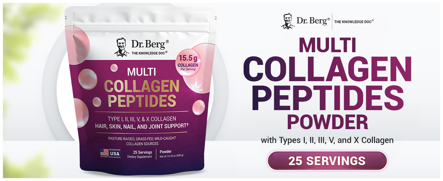 Dr. Berg Multi Collagen Peptides Powder – Types I, II, III, V & X Collagen with banner 1