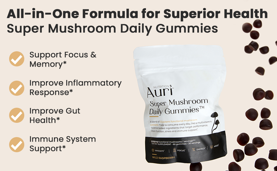 Auri Super Mushroom Daily Gummies – All-in-One Functional Gummies with 12 Mushro banner 2
